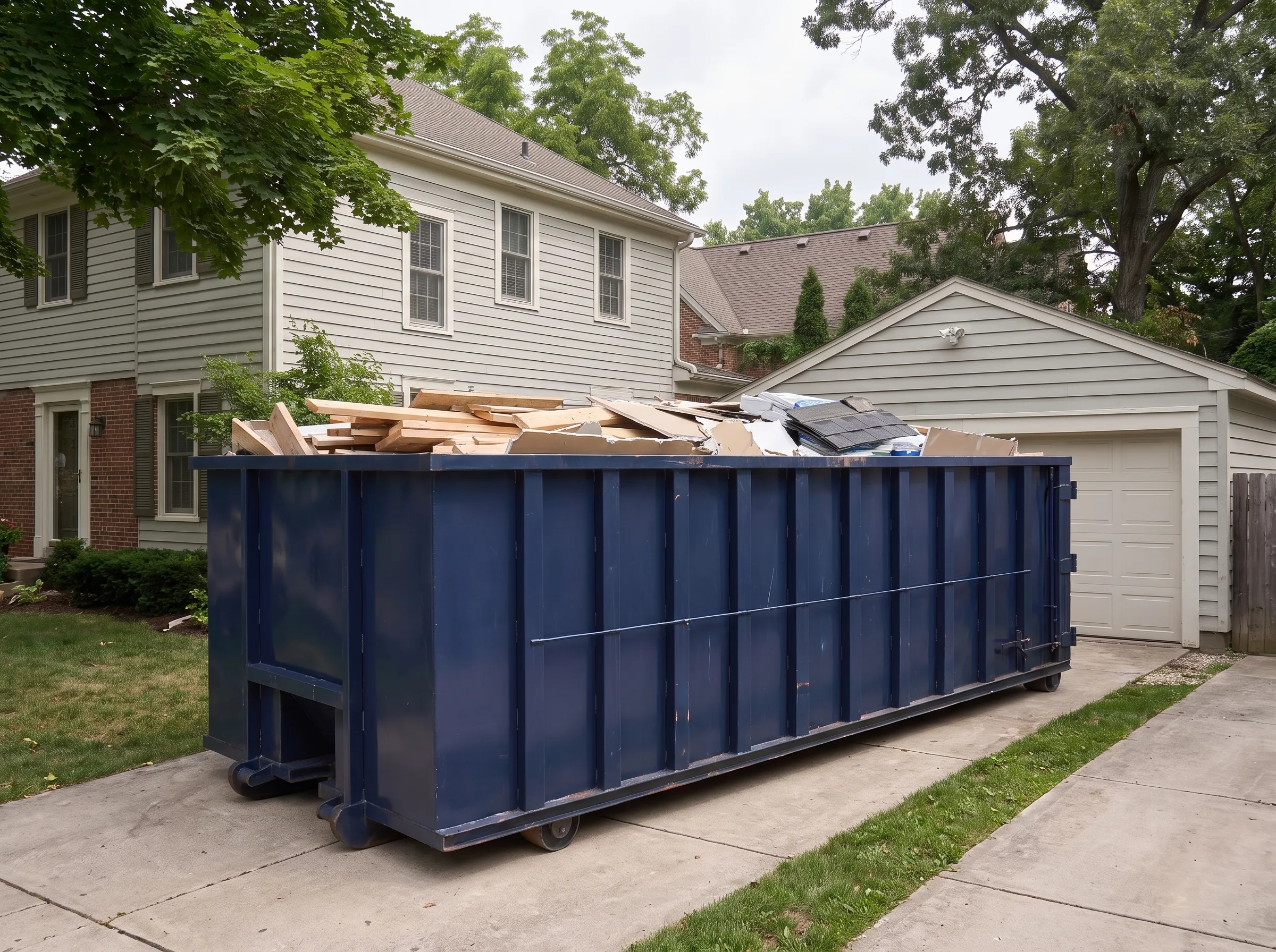 Roll-off dumpster being loaded in Macomb County, MI